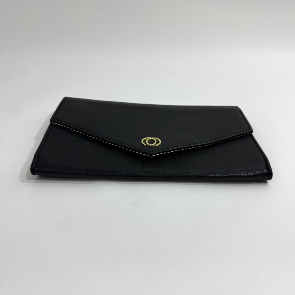 Minicci Solid Black Faux Leather Large Rectangle Envelope Wallet Clutch New - Picture 2 of 11